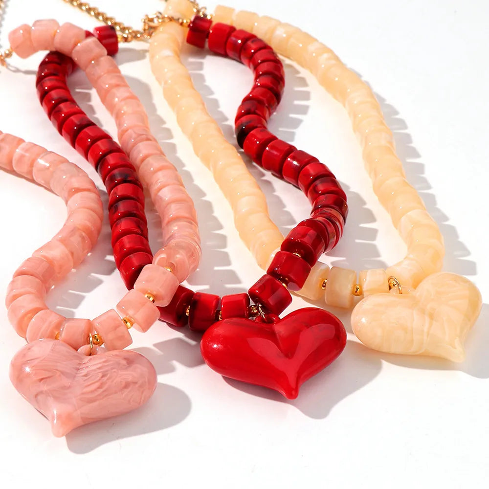Trendy Acrylic Colorful Beads Heart Pendant Choker Necklaces Fashion Geometric Beads Collar Necklace Jewelry Gifts