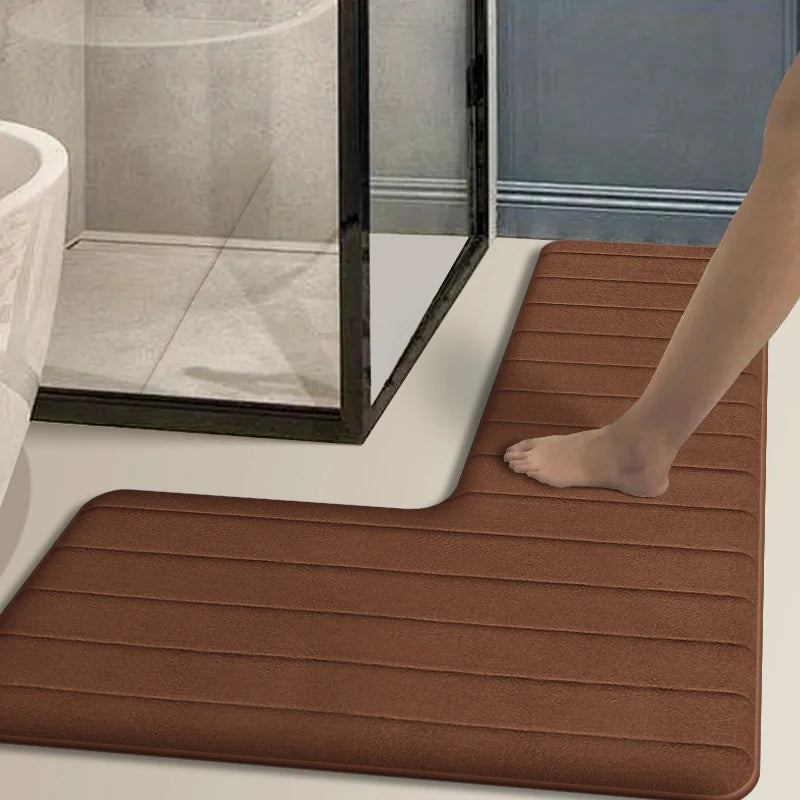 Simple L-shaped long strip bathroom non-slip floor mat flannel absorbent cushion home shower room corner carpet door mat