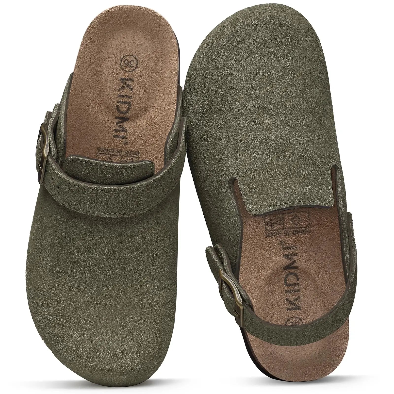Asgard Women's Genuine Leather Clogs Soft Cork Footbed Cow Suede Mules With Adjustable Strap Fashion Comfort Slip on Slippers