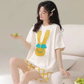 Women's Summer Short-Sleeved Short Pants Set, Youthful Teenage Student Oversized Loose-Fitting Casual Homewear Summer Set