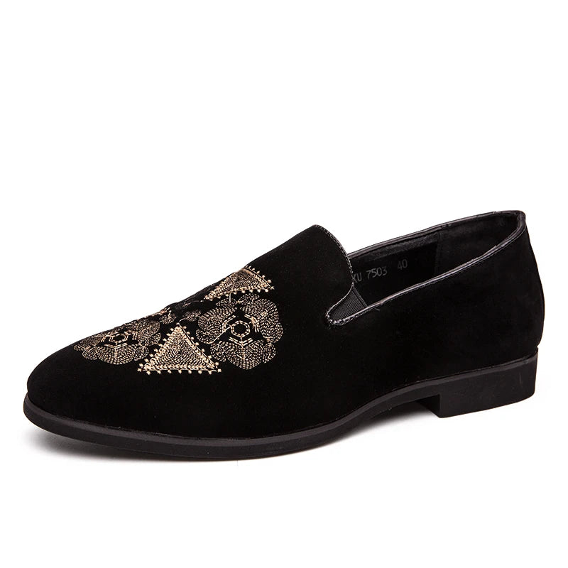 Designer Embroidery Leather Luxury Casual Formal Driving Dress Black Loafers Mens Moccasin Italian Wedding Office Shoes for Men