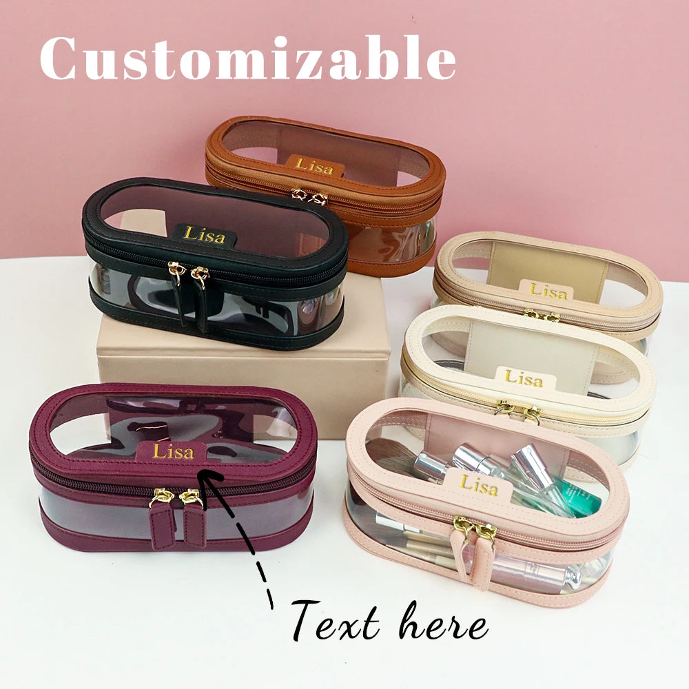Customized Name Multi-Color PU Leather PVC Makeup and Washroom Bag with Large Storage Capacity and Waterproof Makeup Bag