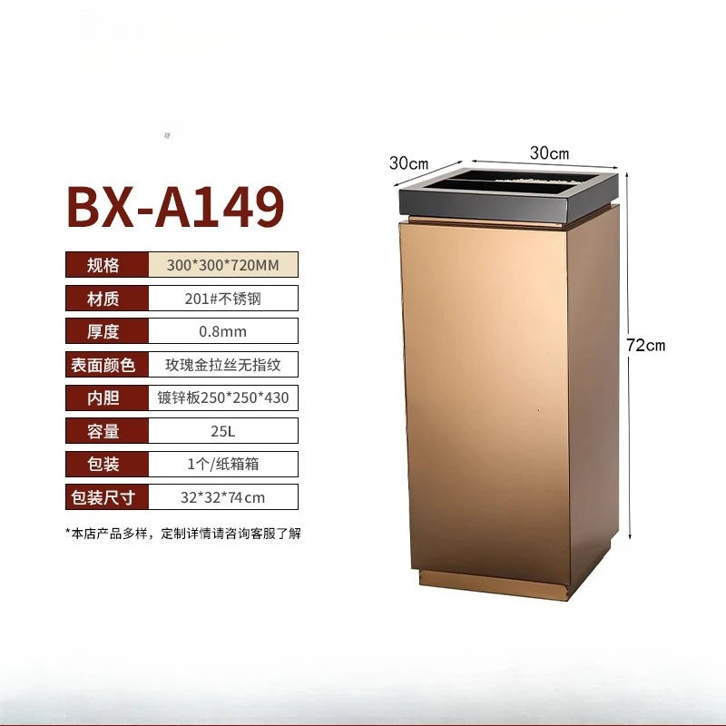 30x30x72cm Stainless Steel Trash Can Commercial Hotel Lobby Elevator Entrance Public Corridor Vertical Waste Bin with Ashtray