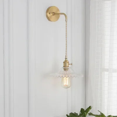 Nordic Japanese Brass Wall Lamp Bedroom Bedside Lamp Bathroom Cloakroom Background Wall Mirror Front Creative Glass Wall Lamp