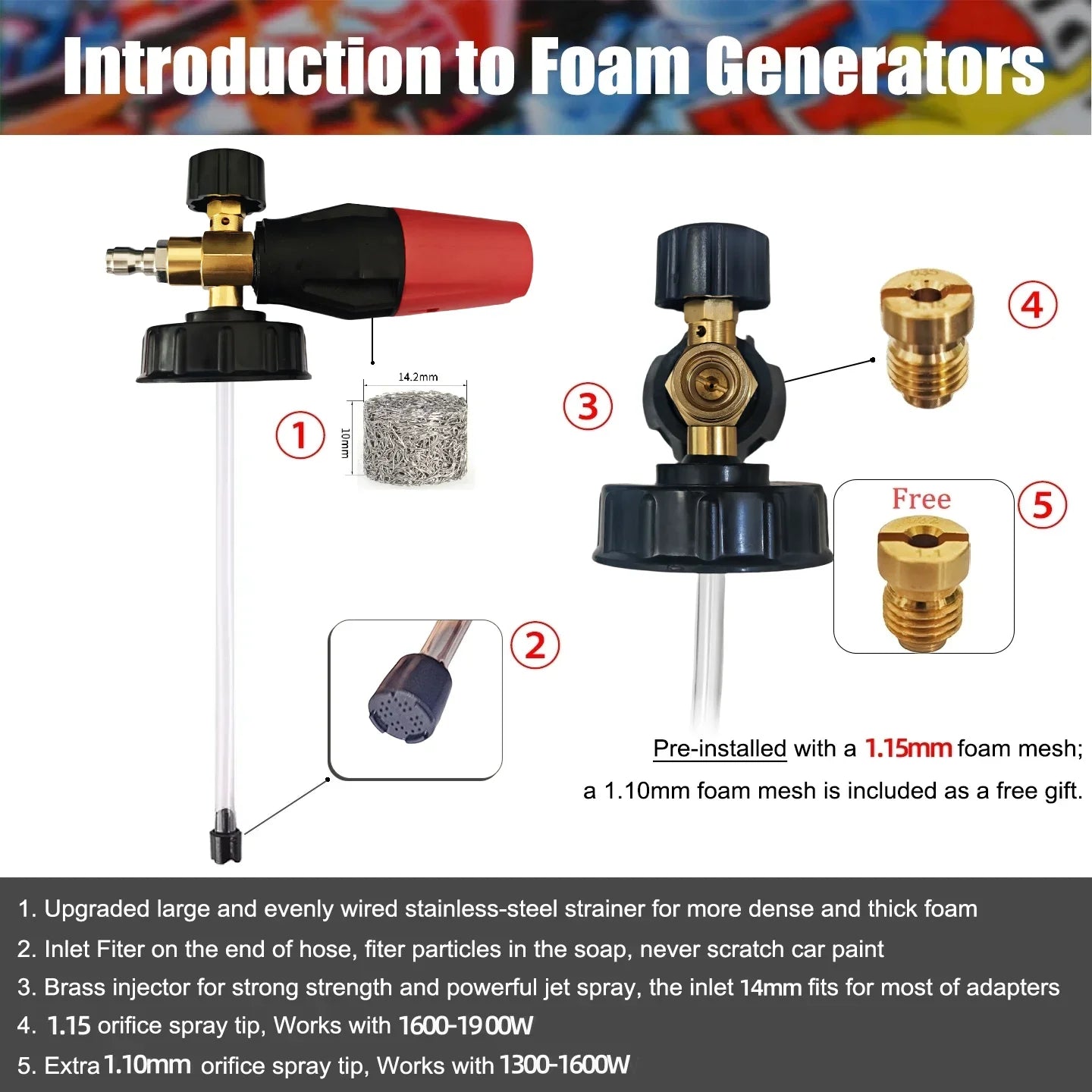 Graffiti Design Foam Cannon Kit - High Pressure Washer Gun for Karcher/Bosch/Nilfisk, Ergonomic Car/RV/Truck Wash Set