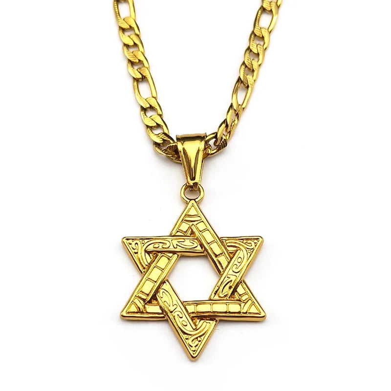 Stainless steel Star of David pendant, Jewish six-pointed symbol necklace, available in gold and silver, jewelry accessory