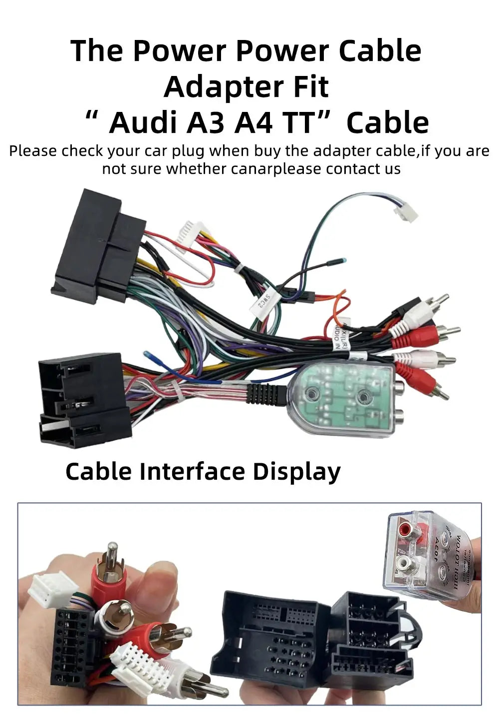 Faisceau de câblage d'alimentation de l'autoradio avec convertisseur audio pour Audi TT A3 S3 RS3 A4 S4 RS4 Lecteur multimédia autoradio et vidéo
