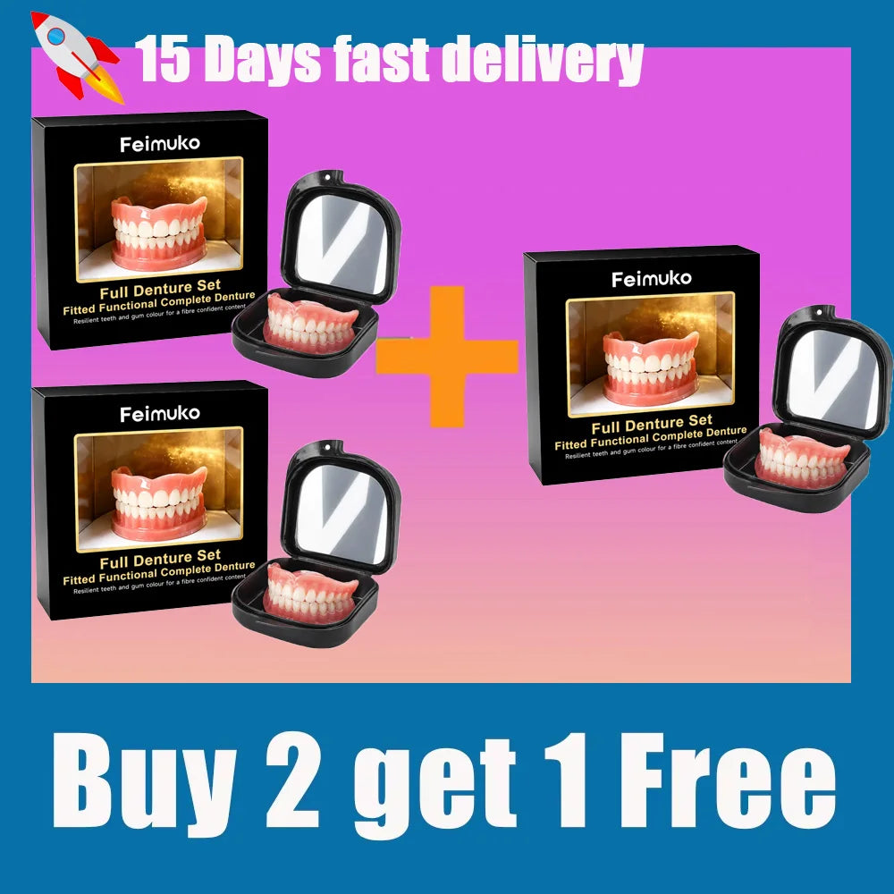 Premium Custom Upper & Lower Full Mouth Silicone Dentures, Lifelike Natural Teeth All-Day Comfort Boost Confidence & Oral Care