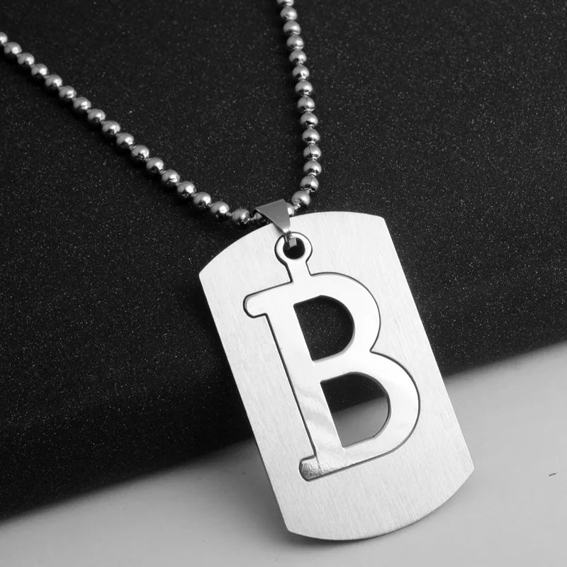 HNSP 316L Stainless Steel Initials Pendant Chain Necklace For Men 26 Letter Name Jewelry Accessories