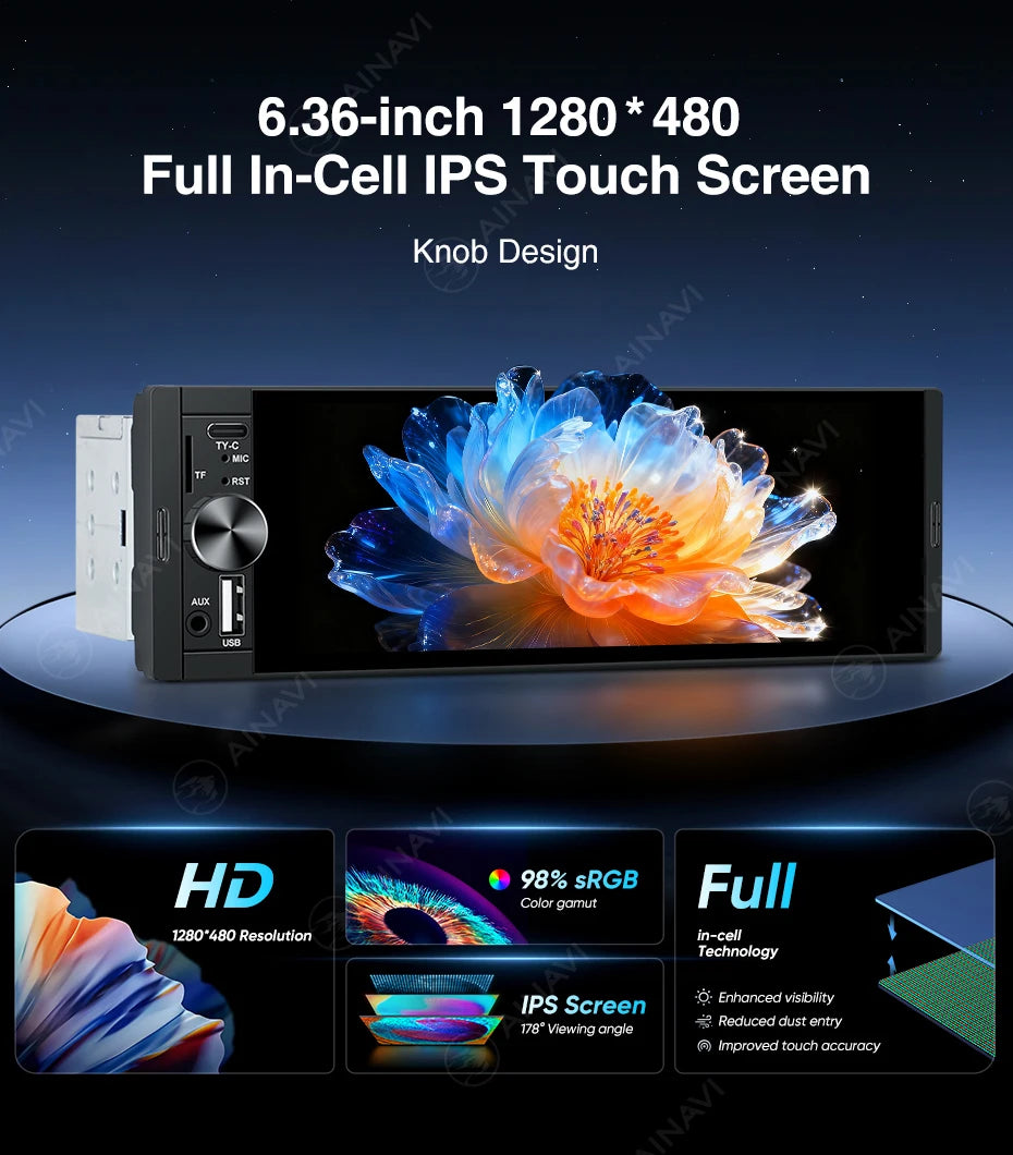 AINAVI K40 K50 Universal Car Radio 1 Din Carplay Wireless Android Auto Car Multimedia MP5 HD IPS Touch Screen USB TYPE-C BT 5.0