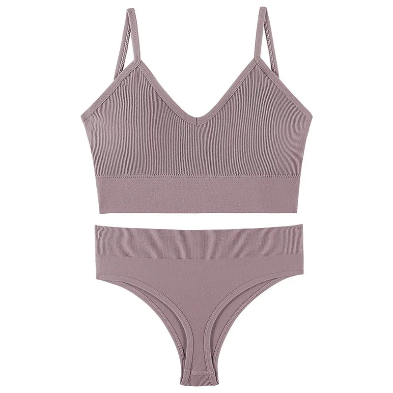 Women’s Ribbed V Neck Bra and Panty Set Seamless Comfortable 2 Piece 2026
