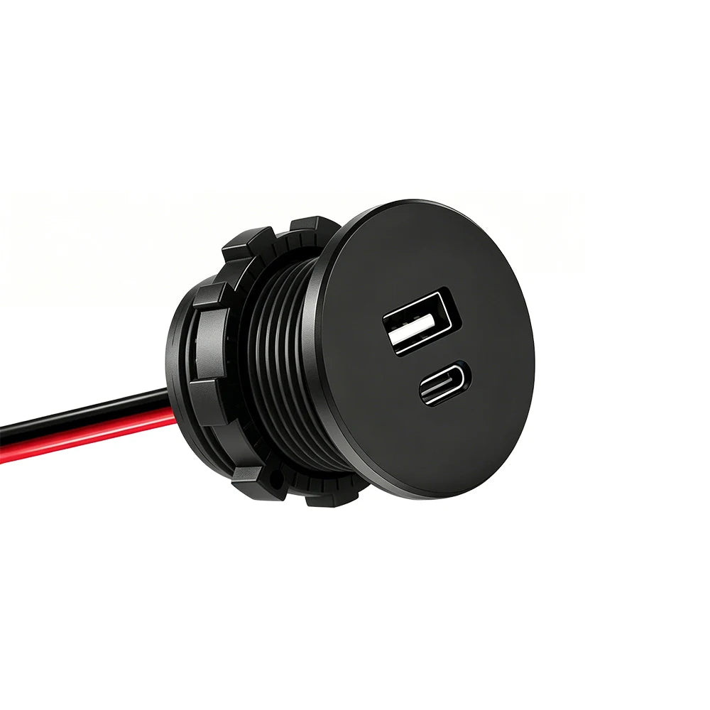 12V USB Outlet PD 3.1A Type-C & USB-C Charger Socket Dual Ports Recessed Mount Car Charger Replacement for RV Camper Trailer