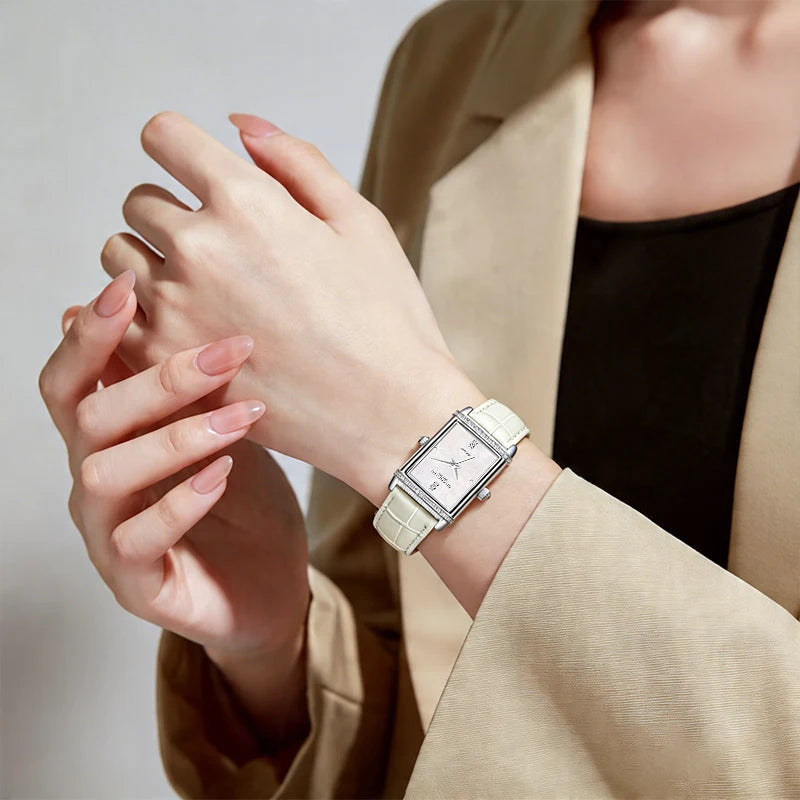Shanghai Watches Vintage Women's Mechanical Watch 25x41 mm Rectangle Automatic Watch 3D Dial Sapphire Leather Fashion Watch 22MT