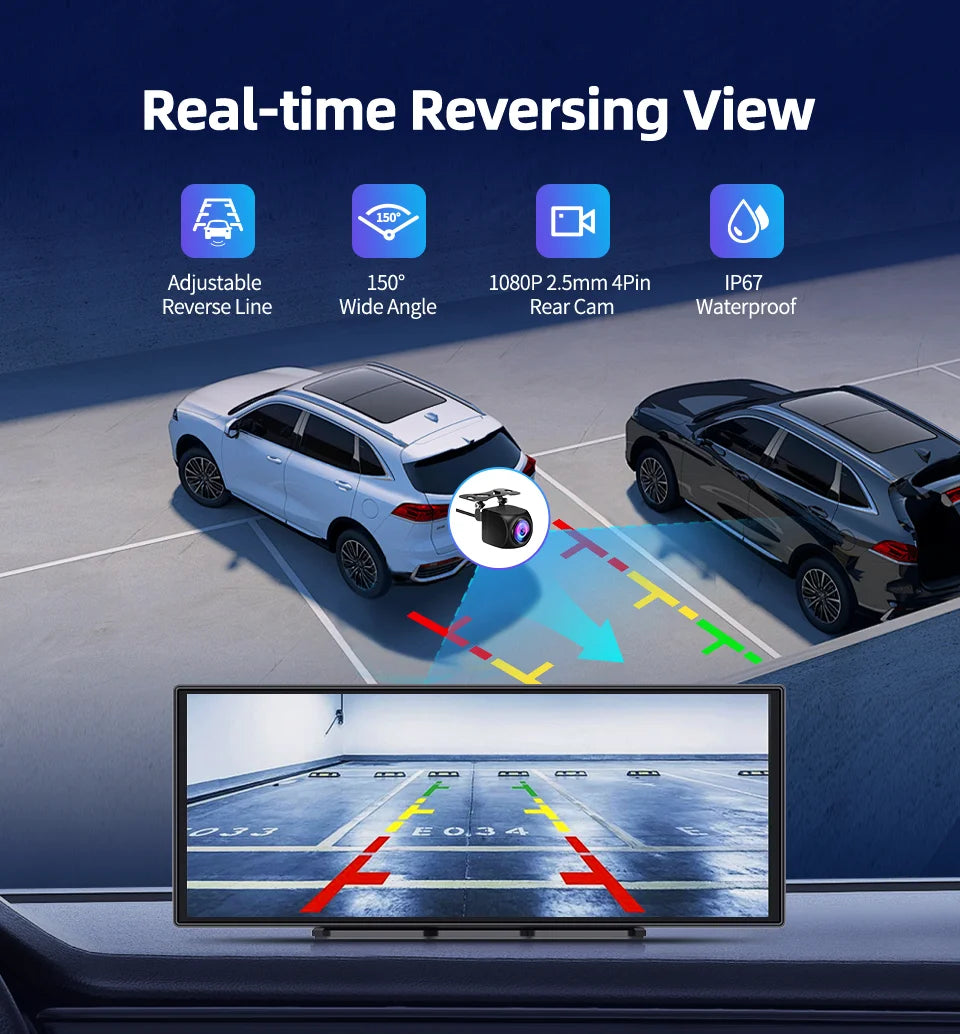 Imagebon H70 Plus 11.4" 4K QLED Car DVR Wireless CarPlay & Android Auto ADAS Dash Cam WiFi AUX GPS Navigation Loop Recording