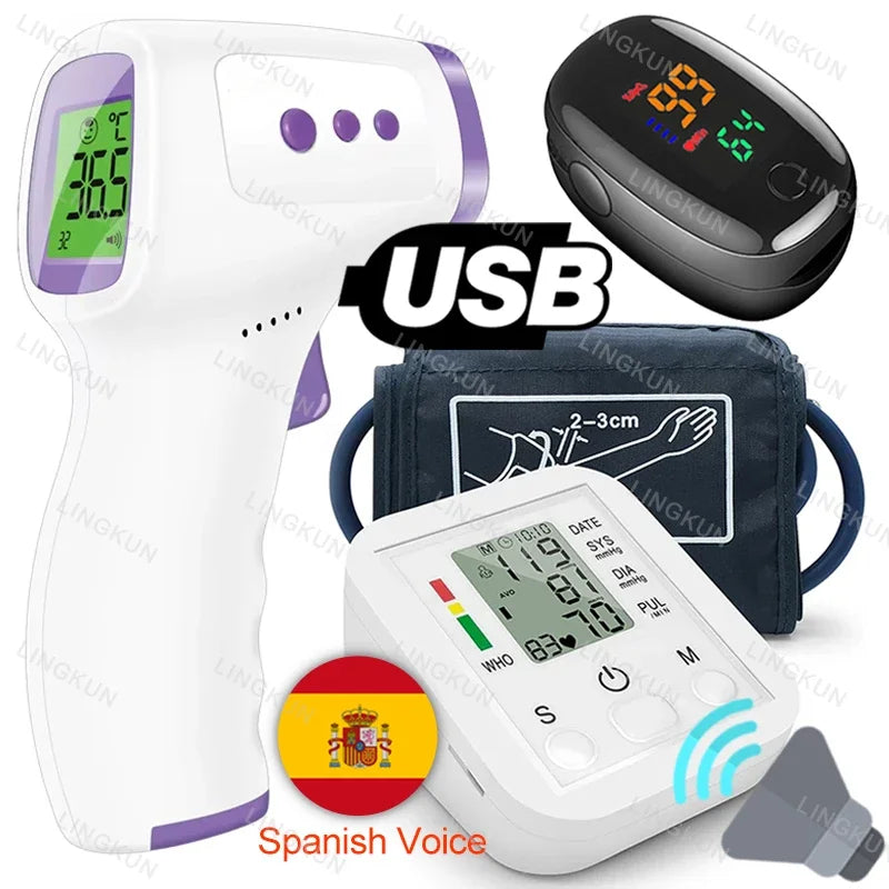Spanish Voice Arm Automatic Blood Pressure Monitor BP Sphygmomanometer Pressure Meter Tonometer for Measuring Arterial Pressure
