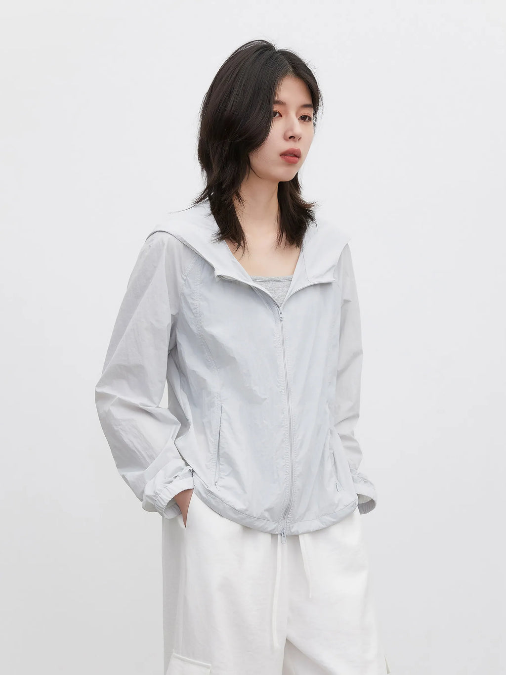 CHIC VEN Nouvelles vestes femme amples décontractées unies coupe-vent UPF50+ à capuche col montant manteau léger femme été 2026