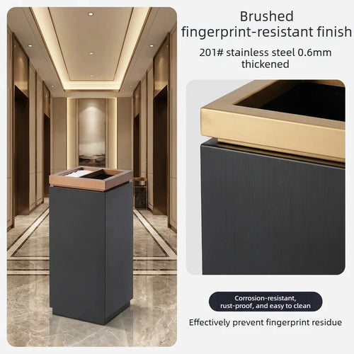 30x30x72cm Stainless Steel Trash Can Commercial Hotel Lobby Elevator Entrance Public Corridor Vertical Waste Bin with Ashtray