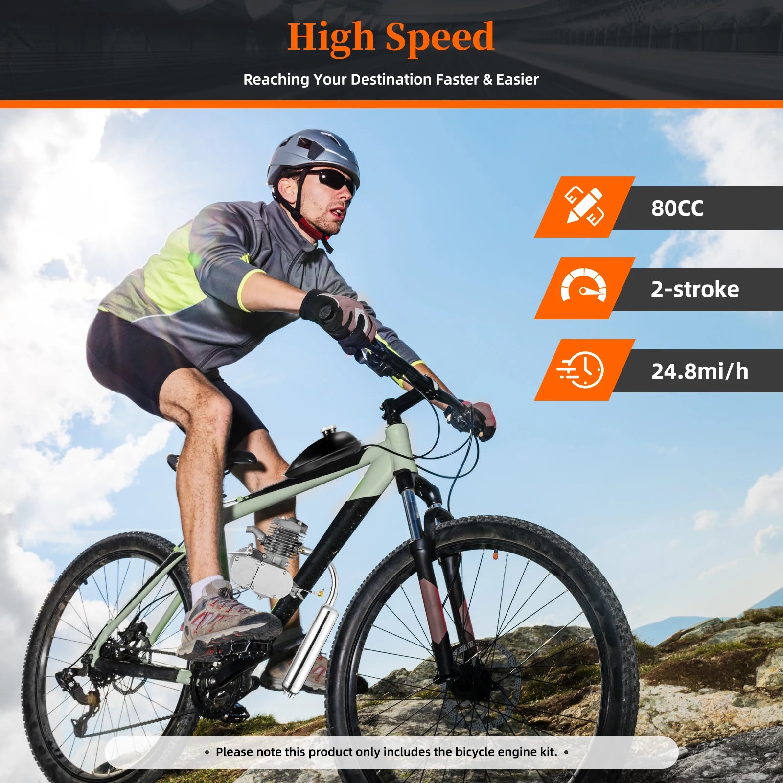 80cc 2-Stroke Bicycle Gas Engine Kit,40km/h Petrol Motorized Bike Motor with 2L Tank,Fit for 26/28 Inch Bicycles,180kg Load