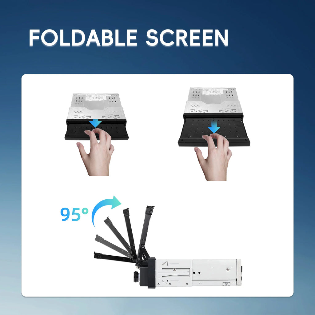 Podofo 7'' 1Din Retractable Screen EQ Sound FM/AM/RDS Multimedia Player Carplay Android Auto Bluetooth Type-C USB SWC Car Audio
