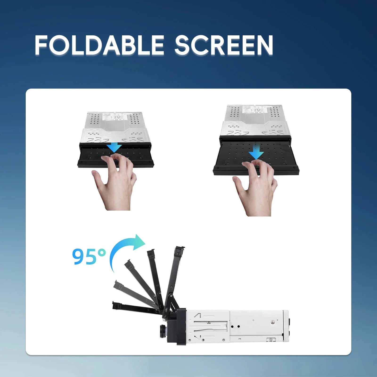 Podofo 7'' 1Din Retractable Screen EQ Sound FM/AM/RDS Multimedia Player Carplay Android Auto Bluetooth Type-C USB SWC Car Audio