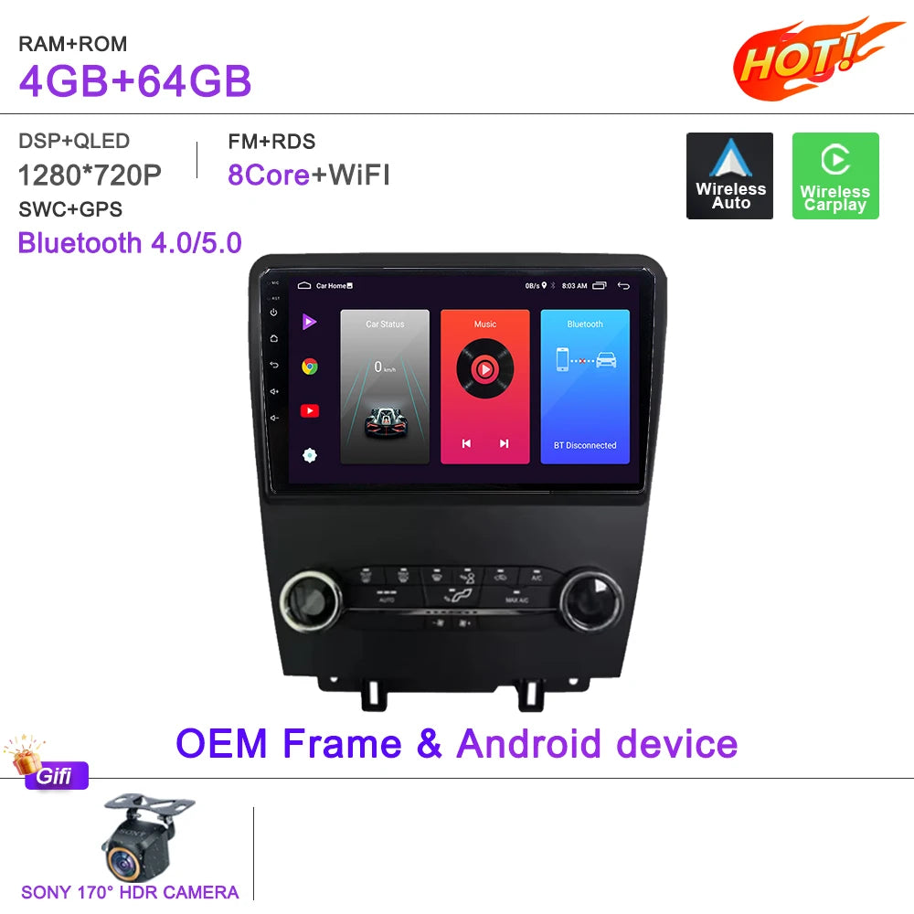 Android 16 Car For Ford Mustang 2010-2014 Multimedia Player Stereo Car Radio Autoradio GPS WIFI Carplay Touch Screen Head Unit