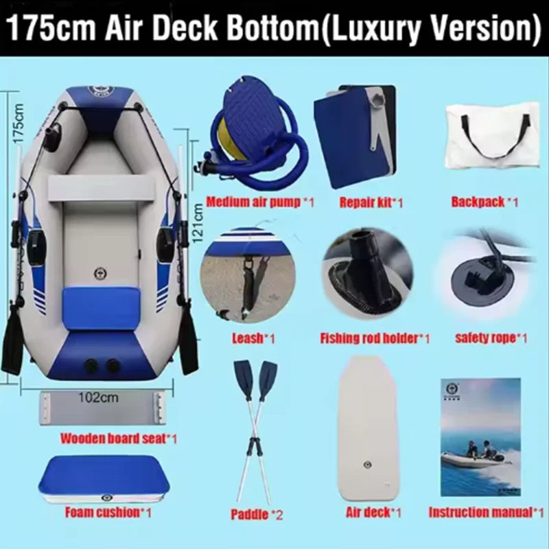 1.75M PVC Inflatable Fishing Boat with Air Mat Floor Surfing Canoe Racing Boats and Kayak Adult Watersport Outdoor Accessories