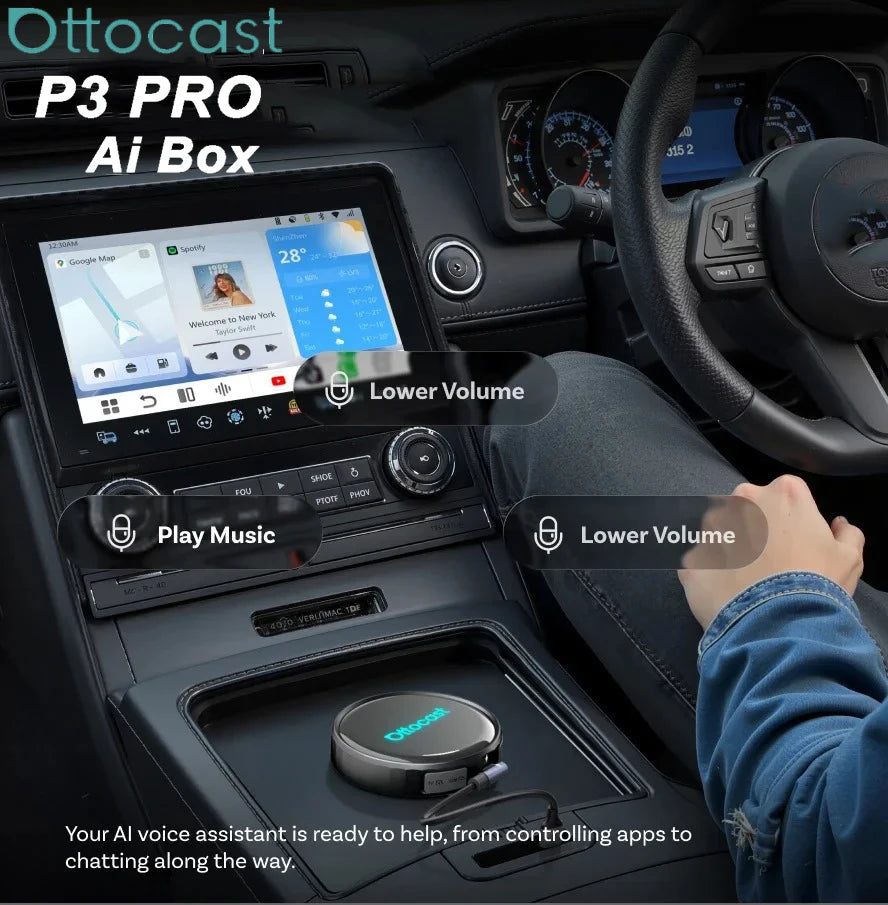 OTTOCAST P3 Pro Ai Box Wireless Carplay Android Auto Aadapter Ai Voice QCM 6225 Video Box for Benz Audi Kia Hyundai VW Toyota