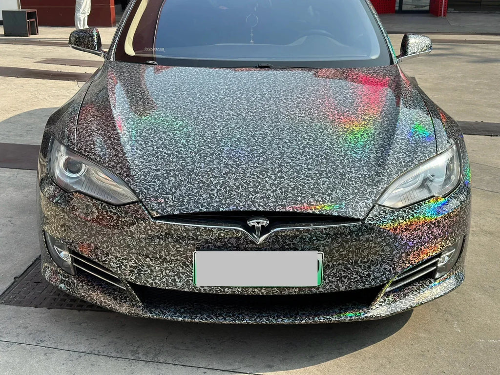 Glossy Laser Forged Carbon Fiber Vinyl Wrap Self Adhesive Car Sticker Waterproof Auto Glossy Vinyl Carbon Film for Car Decal
