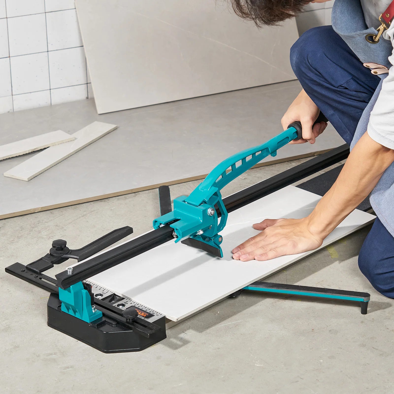 SucceBuy Manual Tile Cutter Laser Positioning Single Rails W/ Supporting Feet Professional Push Knife for Cutting Ceramic