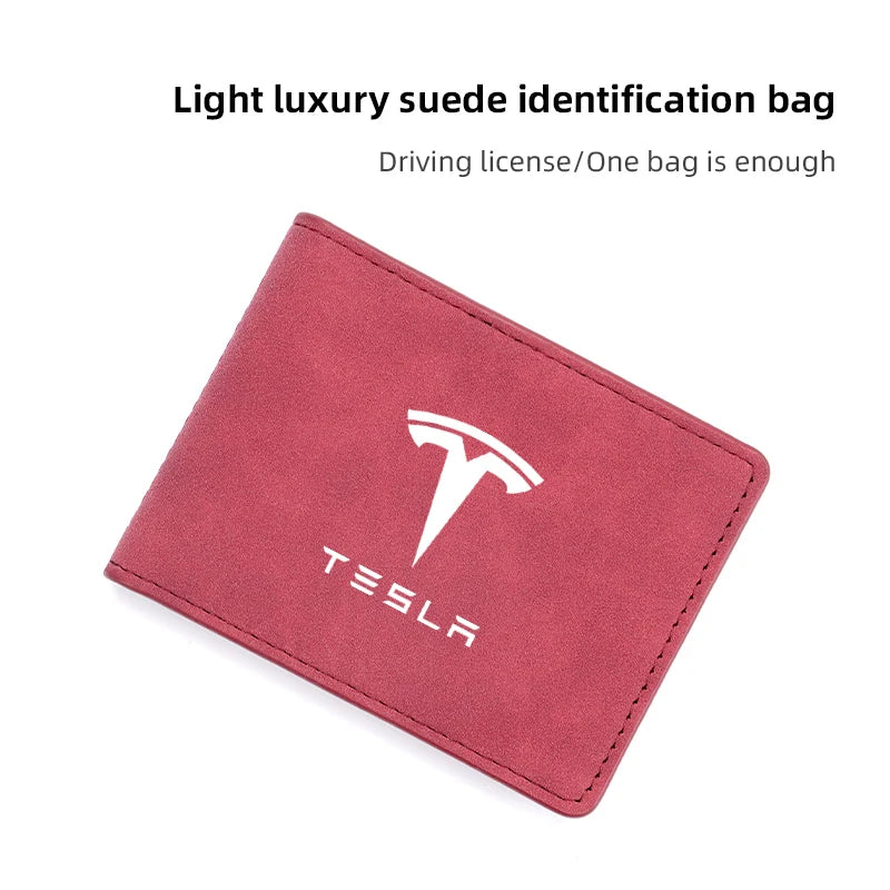 Driver License Holder Pu Leather on Cover Car Driving Documents Business Id Pass Certificate Folder Wallet for Tesla sticker
