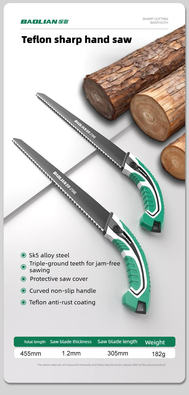 BAOLIAN SK5 High Hardness Steel Garden Logging Saw, Three Sided Grinding Teeth, PTFE Anti Rust Fast Cutting Saw