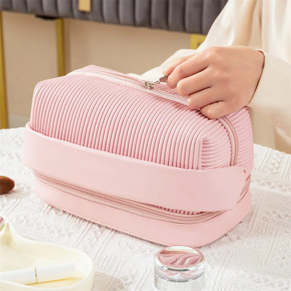 New 3PCS Makeup Bag Set for Women – Lightweight PU Leather Travel Cosmetic Organizer, Fashion Portable Vanity Pouch Kit