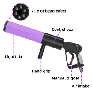 U'King LED Six Lights Carbon Dioxide Column Gun RGB Atmosphere Props Smoke Gun Dry Ice Gun For Bar Wedding Business Show Party
