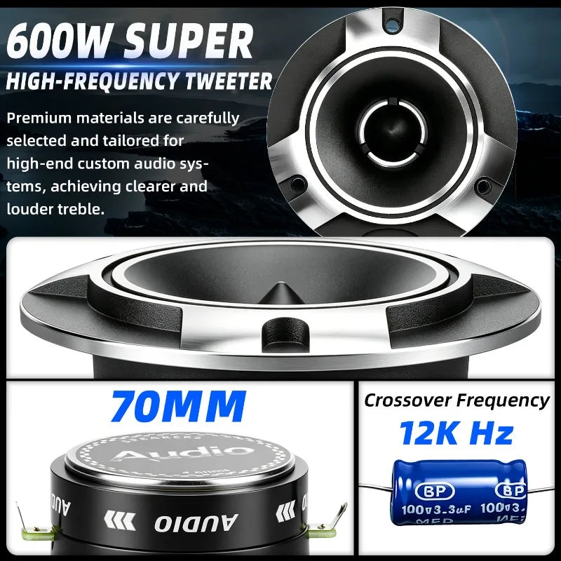 2pcs 3.7 Inch Tweeter High Quality 600W Car Speakers 4 Ohm 70 Magnetic High Power Car Horn Bullet Tweeter Car Audio Accessories