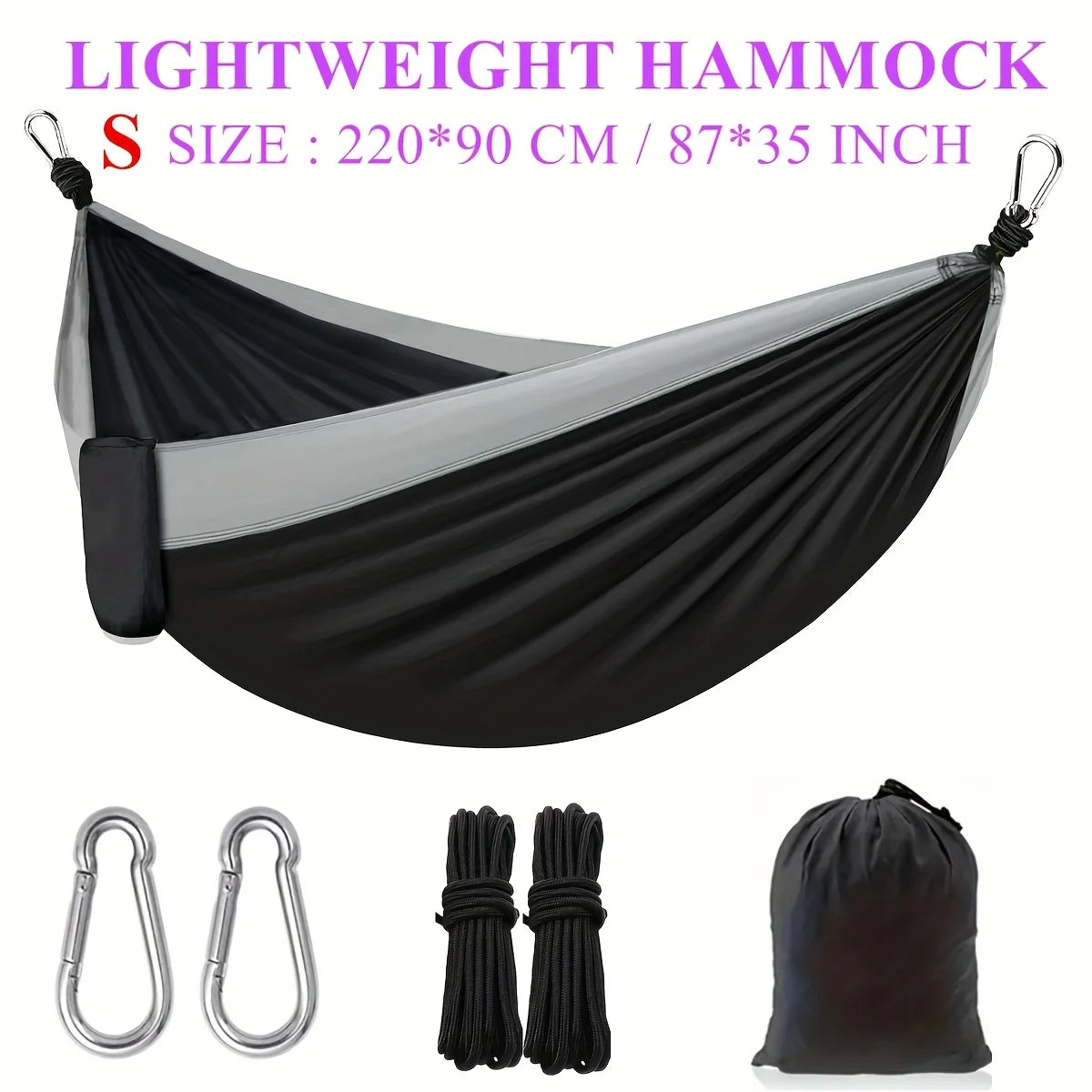 2025 New Two Tone Nylon Ultra Light Camping Hammock Portable Single Double Multiple Sizes Colors With Aluminum Hooks Ropes Bag