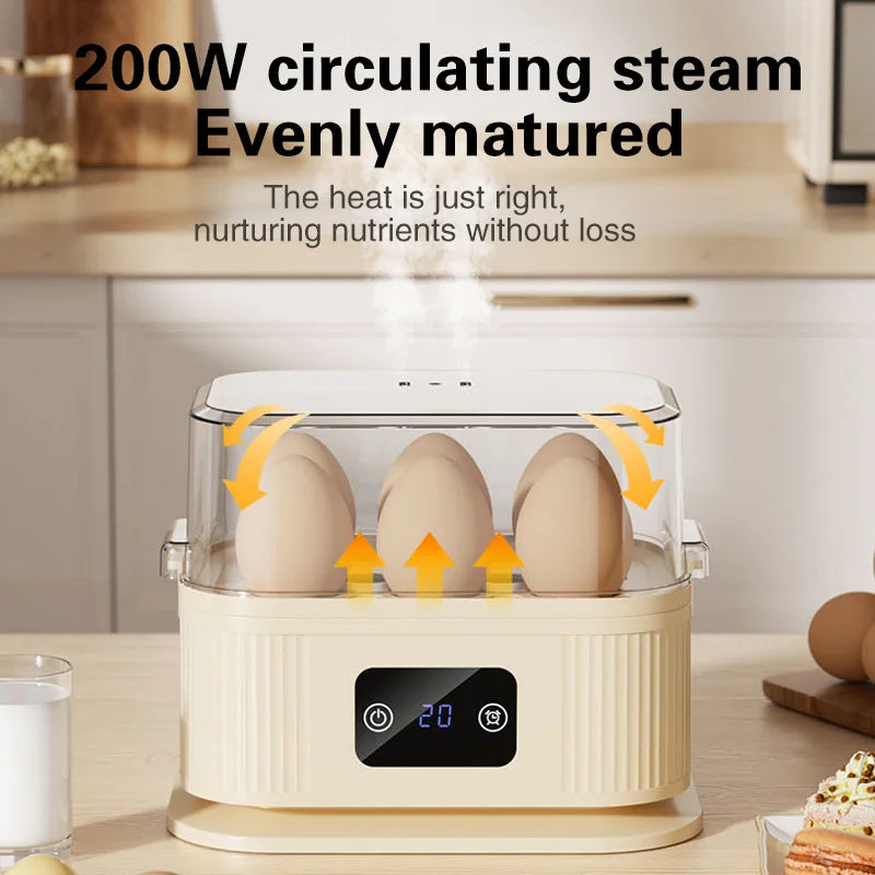 TINSOL Cuiseur à œufs électrique multifonction, appareil de petit-déjeuner de cuisine 200 W, cuiseur vapeur intelligent avec fonction minuterie