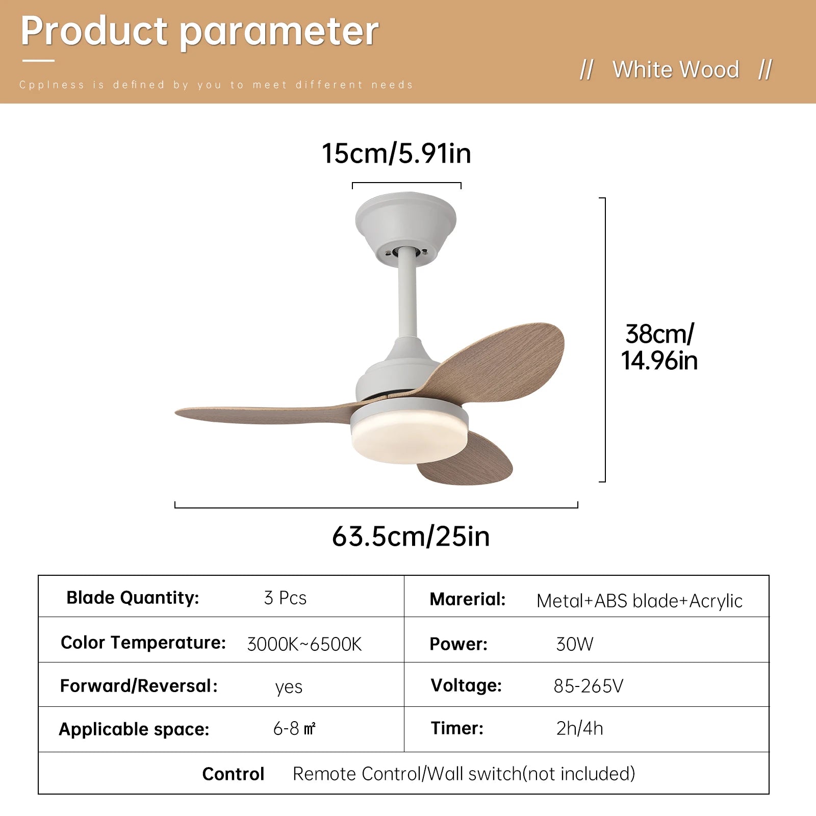 Ventilateur de plafond avec lumière, Ventilateur de plafond discret de 25 pouces/42 pouces/52 pouces avec télécommande, Pour intérieur et extérieur couvert