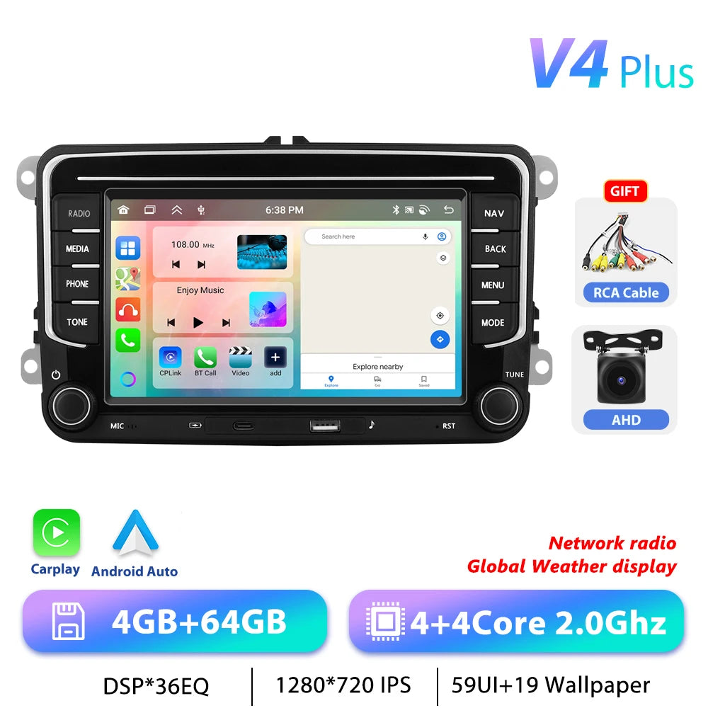 Podofo 7 "9" CarPlay Android Car Radio For Volkswagen VW Golf Passat JETTA Skoda SEAT Car Intelligent System 2din GPS Car Radio