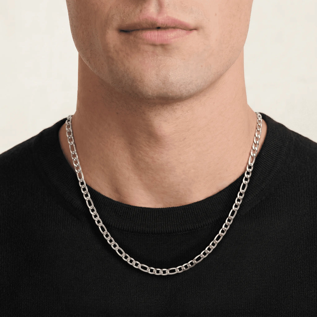 316L Stainless Steel Figaro Chain 58cm, Non-Tarnish NK 3:1 Link Necklace, Waterproof Minimalist Hip Hop Jewelry Gold Steel