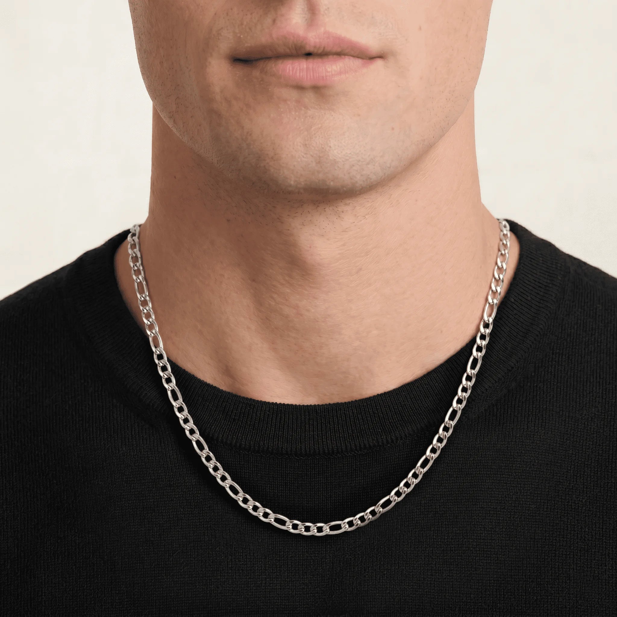 316L Stainless Steel Figaro Chain 58cm, Non-Tarnish NK 3:1 Link Necklace, Waterproof Minimalist Hip Hop Jewelry Gold Steel