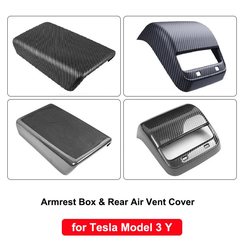 for Tesla Model Y 3 2023 ABS Carbon Fiber Center Console Wrap Cover Kit Dashboard Armrest Door Side Trim Sticker Accessories