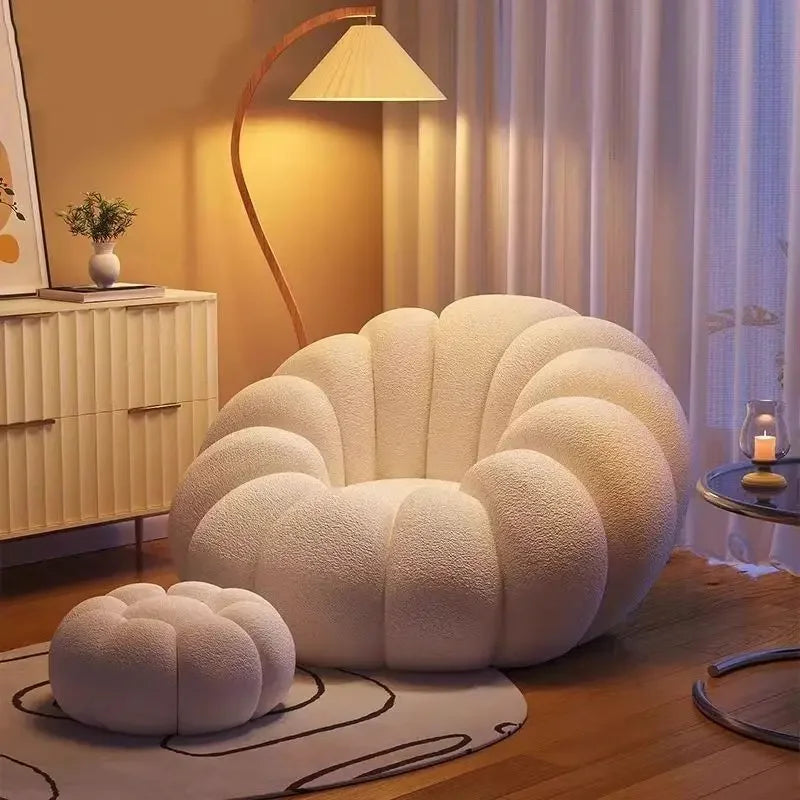 Canapé paresseux inclinable et couchette Crème Vent Citrouille Pédale Pouf Tatami Petit Canapé Simple Chaise Nid Paresseux