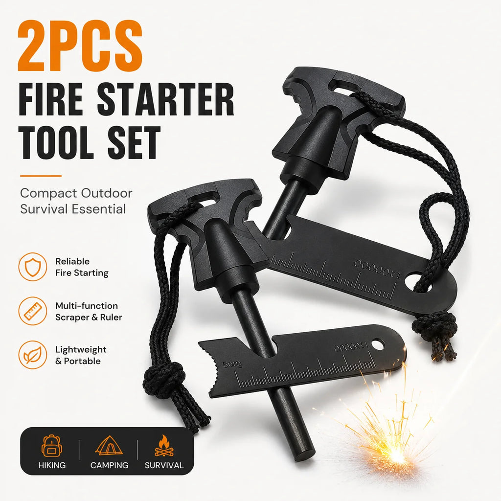 Camping Flint Fire Starter Magnesium Rod Manual Spark Tool with Scraper Ruler for Outdoor Hiking Emergency Kit