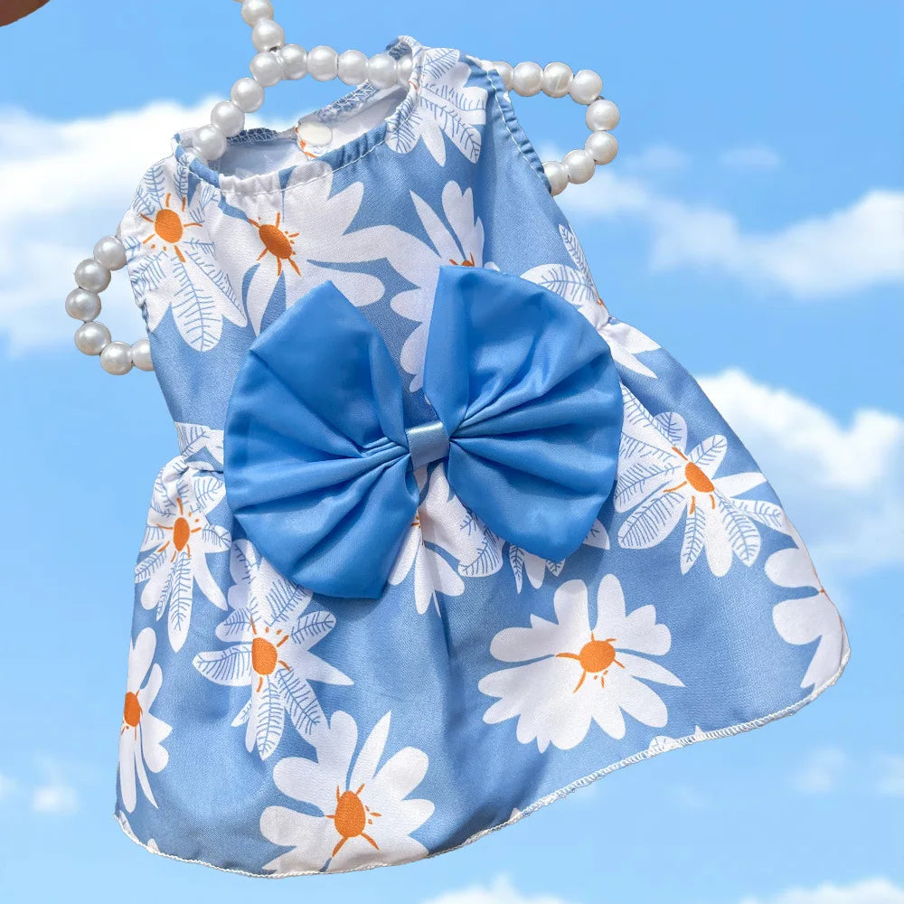 Puppy Summer Dress Dog Cat Princess Dress Pet Clothes for Small Medium Dogs Printed Bow Kitten Dog Skirt Yorkshire Teddy Apparel