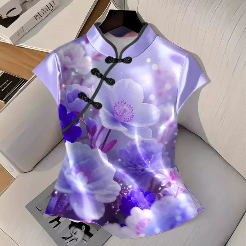 Qipao Shirts for Women Clothing Hanfu Tshirt Harajuku Ethnic Style Summer Streetwear Y2k Top Vintage T-Shirts Women Clothes