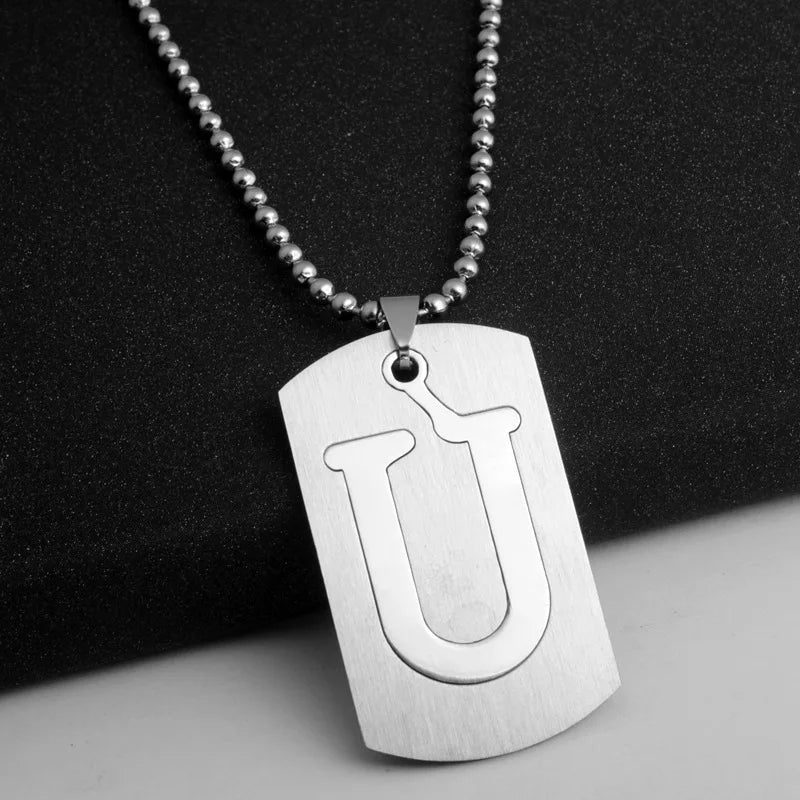 HNSP 316L Stainless Steel Initials Pendant Chain Necklace For Men 26 Letter Name Jewelry Accessories