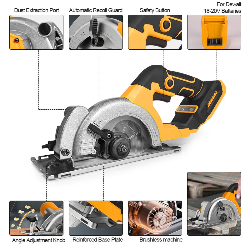 Scie circulaire électrique sans balais Electric Goddess 5 pouces 1000W Outil électrique de menuiserie portatif pour batterie Dewalt 20V
