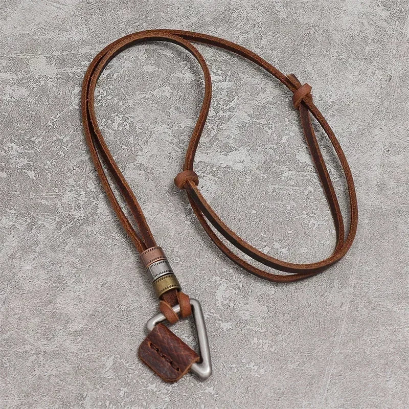 Vintage Men Women Triangle Adjustable Leather Cord Necklace Pendant Jewelry Christmas Gift Initial Necklace