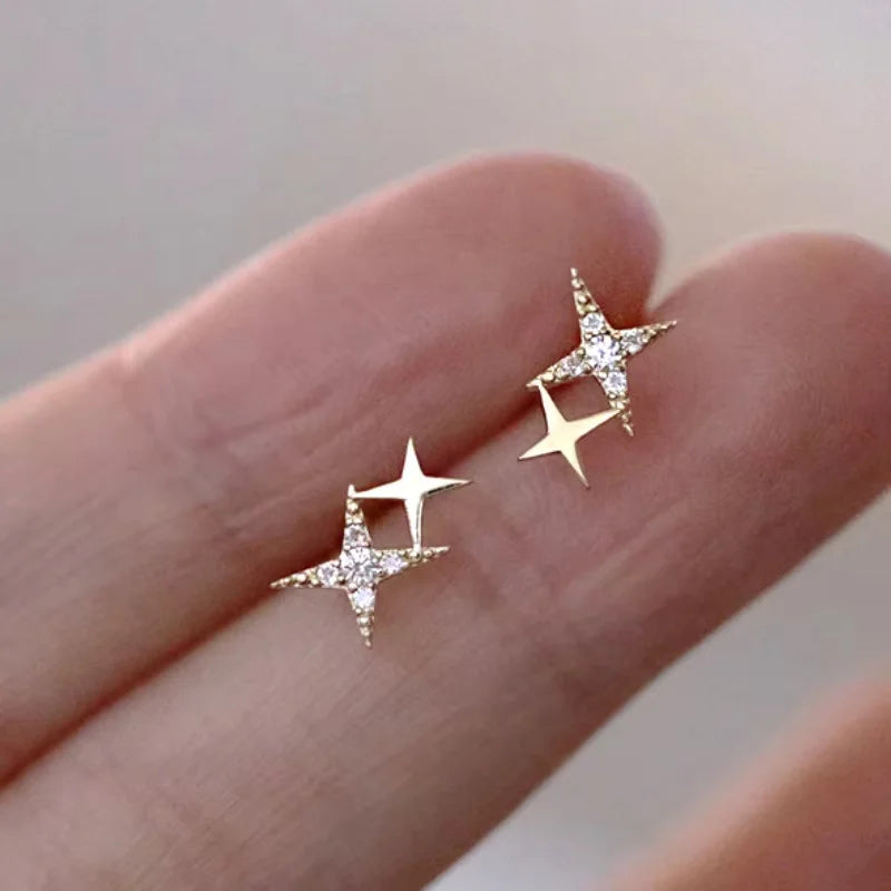 Avenneth New Fashion Stud Earrings For Women Banquet Asymmetry Cross Star Silver Color Earring Jewelry Vintage Accessories Gifts