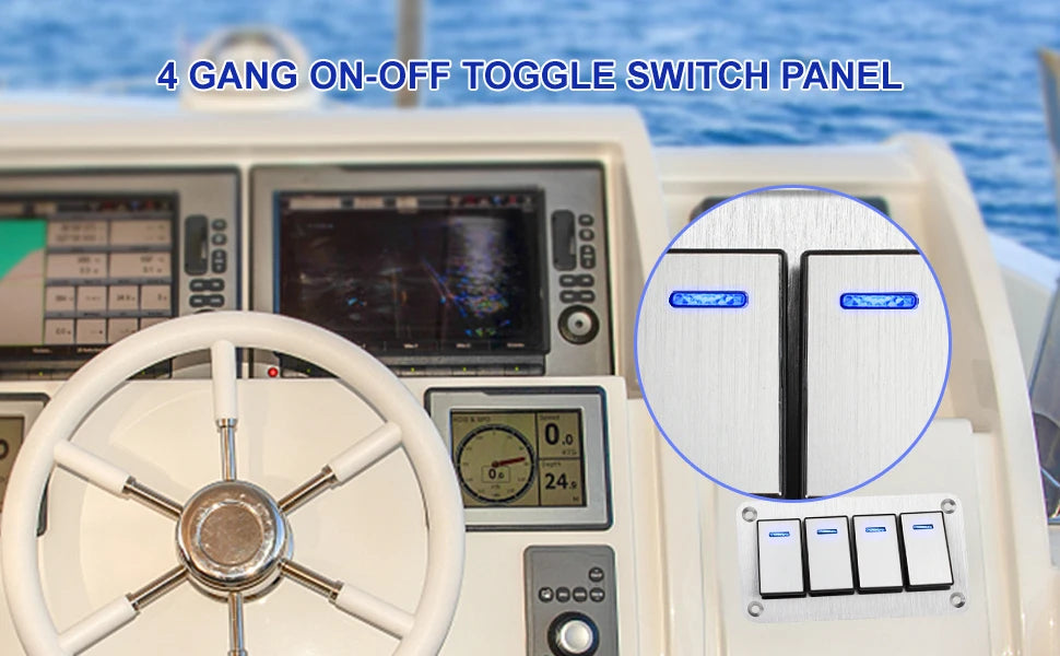 Durable metal 2-8Gang rocker switch panel with LED light, waterproof and overload protection for car card, vehicle and vessel